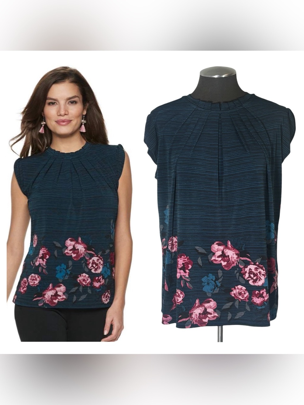 🆕 Elle – Floral Cap Sleeve Pleated Stretch Top – Medium
